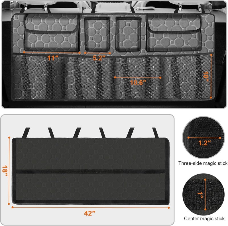 esouler Car Trunk Organizer, Super Capacity Backseat Car Organizer for SUV/Truck/MPV(42"*18"), Hanging Car Storage Organizer with 8 Pocekts, Car Accessories for Women and Men- Grey - Image 3